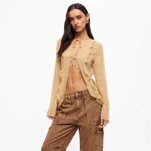 Lioness Tan Sheer Tie-Front Top